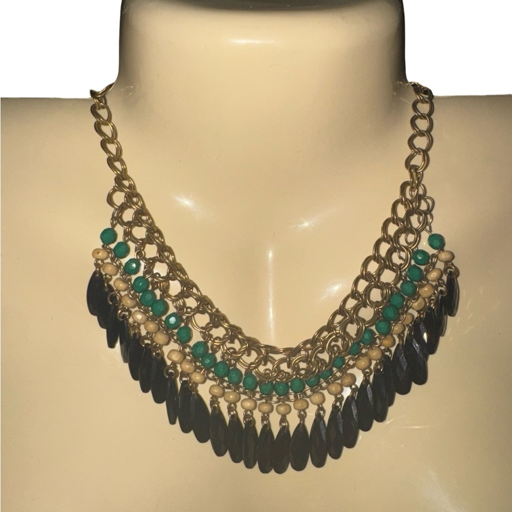 Bohemian Gold and Black Statement Necklace